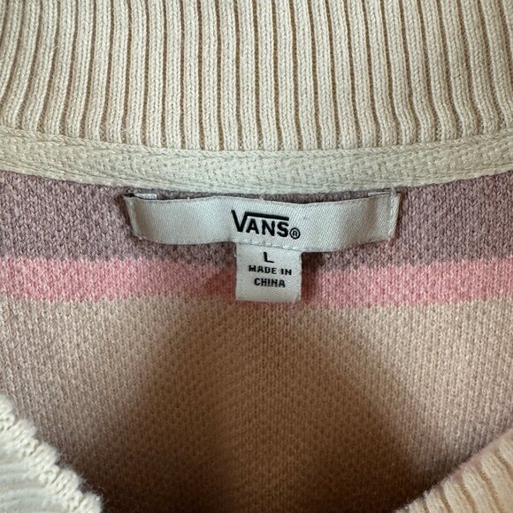 Vans V-Neck Sweater Women’s Large Pink Beige Plaid Check Knit 100% Cotton - Picture 6 of 8